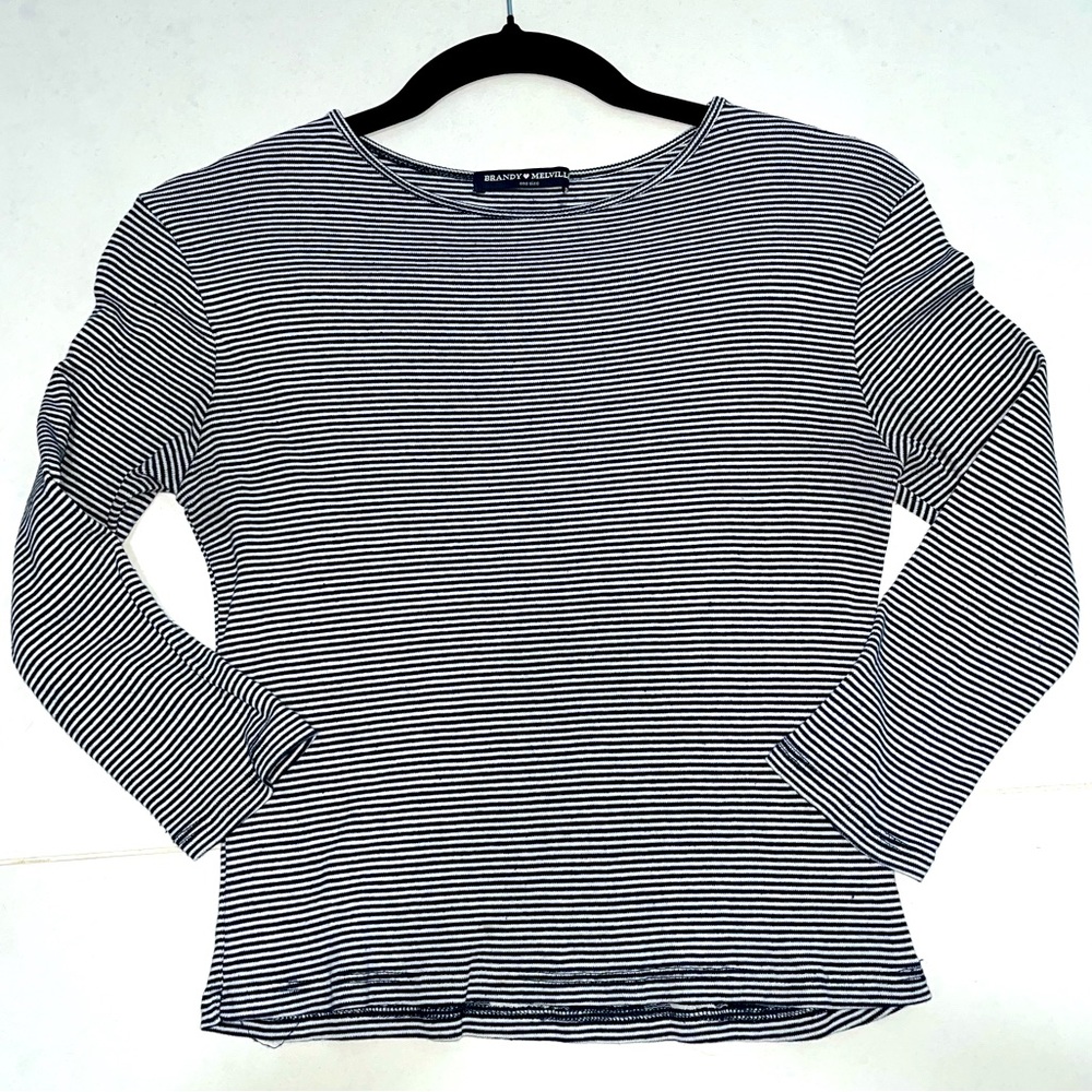 Brandy Melville: Blue & White Stripes 3/4 Sleeve Top, One Size
